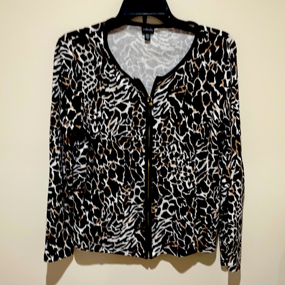 Rafaella petite, animal print, brown and white, zip up blended coverup.